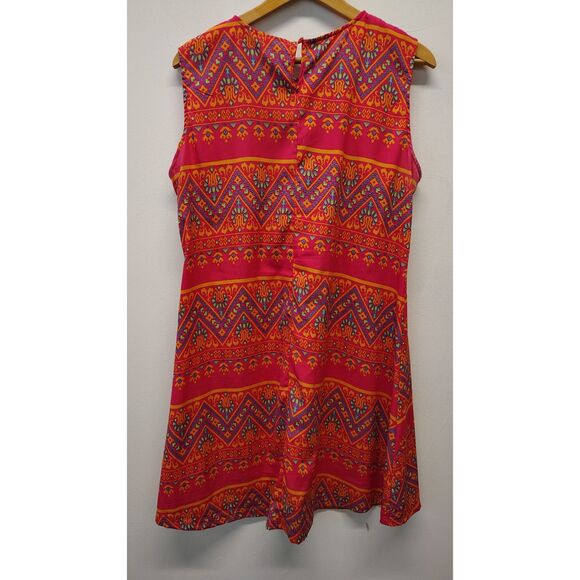 Pink Cattlelac Women's XL Red Aztec Multicolor Patter Sleeveless Dress - Picture 2 of 5